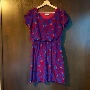 ModCloth Maroon Dress with Pinecone and Leaf Pattern